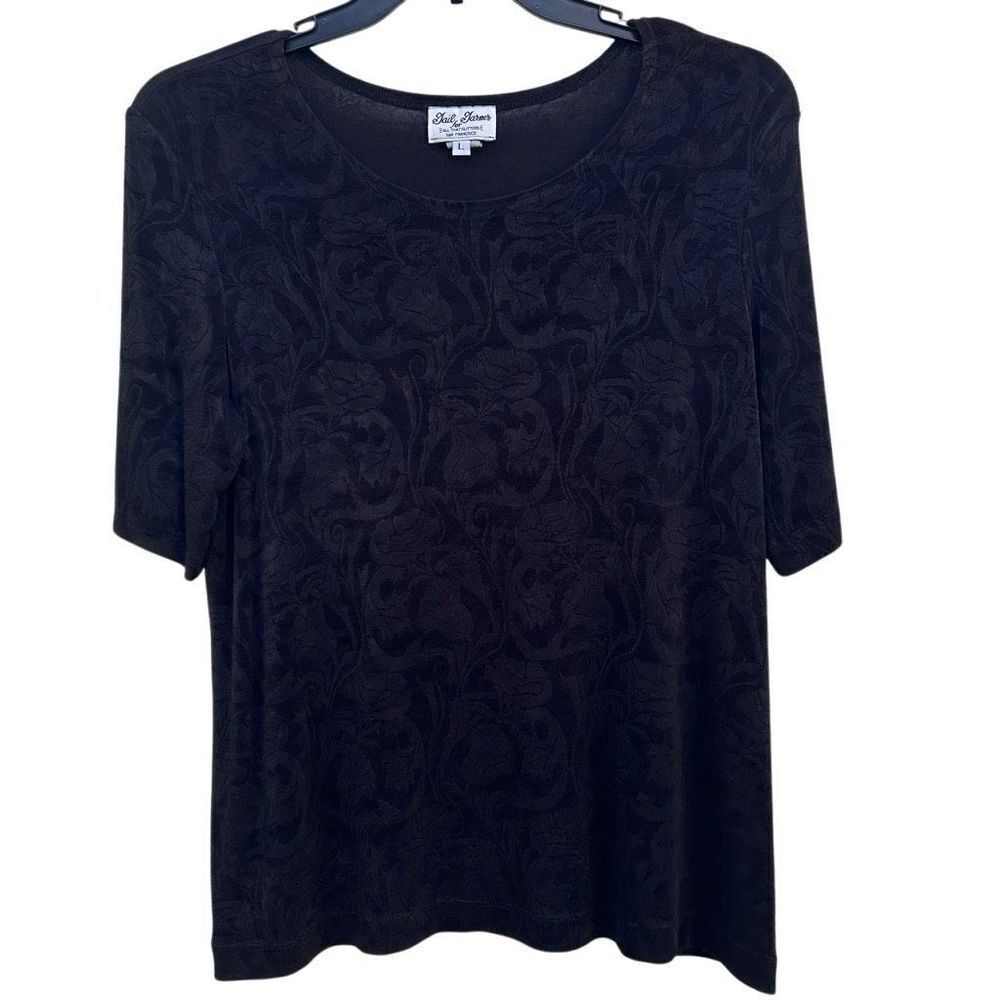 Vtg Gail Garner For All That Glitters Blouse Top Large Black Jacquard Floral